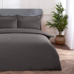 Sleepdown Block Microfiber Plain Dye Duvet Cover Quilt Bedding Set with Pillowcases Easy Care Soft Warm Cosy - Double - Grey