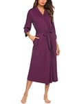 UNibelle Peignoir Femme Chemise de Nuit à Col en V Robe de Chambre Polaire à Manches 3/4 Peignoir Femme de Bain Tissu éponge pour Le Cadeau de Noël,A-vin Rouge,M