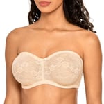 Dobreva Femme Soutien-Gorge Bandeau Dentelle à Armature avec Bretelle Amovible - Beige - Taille FR:95D(Taille fabricant: 36D)