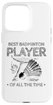 Coque pour iPhone 15 Pro Max Retro Sunset Cat Raquette de badminton pour joueur de badminton