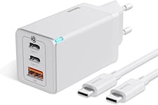 Chargeur USB Baseus 65W Multiple avec câble de Charge Rapide 100W, Chargeur Rapide d'alimentation USB C avec GaN, Adaptateur PPS pour Mac, iPhone, Galaxy (Blanc)