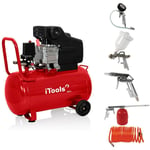 Itools - Compresseur d'air 50L 8 bar 115 psi Silencieux 2CV 1.5KW + Kit 5 accessoires air comprimé