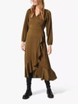 Soaked In Luxury Karven Long Sleeve Ruffle Wrap Midi Dress, Beech