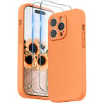 SURPHY Coque Compatible avec iPhone 14 Pro avec Verre Trempé, Silicone Liquide Protection Individuelle pour Chaque Objectif Épaissie Etui pour iPhone 14 Pro 6,1 Pouces, Marigold Orangé