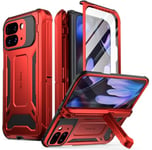 Poetic Spartan Case for Google Pixel 9 Pro Fold 5G, [Hinge Protection][Kickstand][Mil-Grade Protection] Full-Body Shockproof Protective Rugged Cover with Built-in Screen Protector, Metallic Red