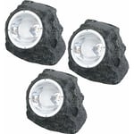 Set de 3 spots de jardin solaires led, éclairage extérieur auto-chargeant en pierre design solaire