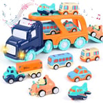 Weinsamkeit 7 en 1 Jouet Camion avec Sons et Lumières, Jouet Garage Voiture pour Enfants, Transporter Truck Cars Voiture Jouet Portable Bus Jouet Éducatifs Cadeau pour Enfants 3 4 5 Ans Garçons Filles