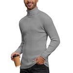 Men's Turtleneck Sweater Classic Long Sleeve Pullover, Rib Knit Polo Neck Jumper, Winter Christmas New Year Gift Roll Neck Slim Fit Tops-Grey/XL