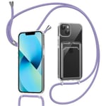 ZCDAYE Clear Wallet Case for iPhone 14 iPhone 13 (6.1 inch) with Lanyard, iPhone 14 iPhone 13 Case with Card Holder Slot, Slim Soft TPU Shockproof Clear Phone Case for iPhone 14 iPhone 13,Purple