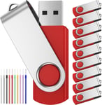 10 Pièce Clés USB 1 Go Rotatif Clef USB 1Go Lot de 10 PenDrives Lecteur Flash USB Pas Cher Rouge Cle USB USB 2.0 Flash Drive avec Cordes by