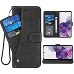 ELISORLI Compatible with Samsung Galaxy S20 Plus Glaxay S20+ 5G Wallet Case and Wrist Strap Lanyard Leather Flip Card Holder Cell Phone Cover for Gaxaly S20+5G S20plus 20S + S 20 20+ G5-Black