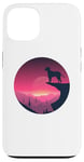 Coque pour iPhone 13 Chien en dentelle bleu vintage rétro coucher de soleil montagne