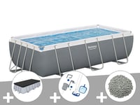 Kit piscine tubulaire Bestway Power Steel rectangulaire 4,04 x 2,01 x 1,00 m + Bâche de protection + Kit d'entretien + 10 kg de zéolite