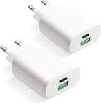 USB C Rapide Chargeur GaN, 30W 2-Ports USBC USBA Prise Mural Type C Secteur Adaptateur Alimentation pour iPhone 15/15 Pro/15 Pro Max/15 Plus/14/13/12/11/SE/X/XS/XR Samsung etc