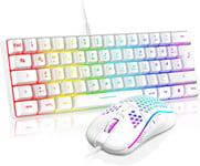 Ensemble clavier et souris de jeu câblés 60 % RVB, 7200 DPI Mini clavier de jeu, disposition allemande, ultra léger avec construction en nid d'abeille pour PC MAC PS5 Xbox Gamer (blanc