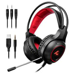 LYCANDER Gaming Headset with Microphone LED Light, 3.5mm input - for PC, PS4, Xbox One, Nintendo Switch and more (Essential - Black/Red)