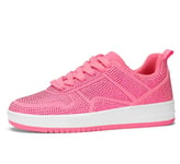 LUCKY STEP Baskets Mode Femme Tennis Blancs Basse en Cuir avec Strass Brillants (Fuchsia avec Strass, 9US-40EU-7UK)