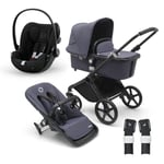 bugaboo Black i-Size Black Barnevogn med liggedel og sete /Stormy Blue inkl. cybex GOLD Cloud G bilbarnestol Moon og adapter