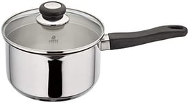 Judge Vista Draining J307A Stainless Steel Large Saucepan with Pouring Lip 20cm 3L, Glass Strain & Pour Lid, Induction Ready, Oven Safe, 25 Year Guarantee