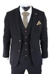 Paul Andrew Mens Black 3 piece Suit Brown Trim Classic Birdseye Vintage Wedding Grooms - Size 40 (Chest)