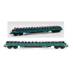 FS 4-AXLE STAKE WAGON TYPE RES GREEN LIVERY LOADED EP.VI 1:87 Rivarossi Treni