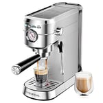 CASABREWS Espresso Machine 20 Bar, Stainless Steel Espresso Coffee Machine with Powerful Steam Wand, Barista Coffee Maker with 1L Removable Water Tank for Cappuccino, Latte, Gift for Her or Him