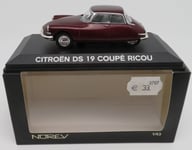 NOREV CITROEN DS 19 COUPE ANDRE RICOU 1950/1960 ROUGE GRENAT #157028 IN BOX 1/43