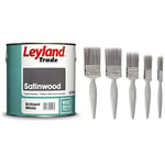 Leyland Trade Satinwood Paint - Brilliant White 2.5L and Harris Essentials Walls & Ceilings Paint Brush Set | Pack of 5 | 0.5", 1", 1.5", 2"