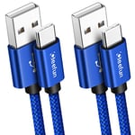 CLEEFUN USB A to USB C 3A Fast Charging Cable[1m, 2-Pack], Nylon Braided Type C Charger Lead for Samsung Galaxy S10 S10+ S9 S8 S20 S21 Plus S10e, A21s A50 A51 A52 A70 A71, G9 G8 G7 + Power