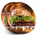 2 x Coasters - Flaming Burger Food Grill Home Gift #2654