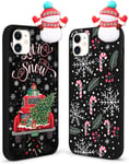 2 Pièces Noël Coque Pour Iphone 12 Pro/ 12 6,1"", Etui En Motif De Noël Noir Silicone Avec Mince Souple Tpu Antichoc Bumper Case Pour Iphone 12 Pro/ 12, Flocons De Neige De Voiture [Coq312904]