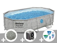 Kit piscine tubulaire ovale Bestway Power Steel SwimVista avec hublots 4,88 x 3,05 x 1,07 m + 10 kg de zéolite + Kit de traitement au chlore + Pompe à chaleur