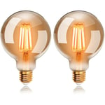 Beijiyi - Lot de 2 Ampoules led 6W Edison Vintage G95, Blanc Chaud 2200K E27, Equivalent à Ampoule Incandescente 48W, Rétro Antique Lampe décorative