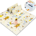 Tapis de Jeu Bébé Réversible 200x180cm avec Sac de rangement,Tapis d'éveil Enfant Pliable Imperméable Double Face,Antidérapant,Éléphant+Voiture