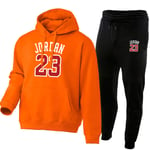 Men's Hooded Tracksuit + Trousers 2 Piece Set-Jordǎn Basketball Uniform Tracksuit Set Men's Hoodies Jogging Fans Training Jerseys Tik Tok orange-M