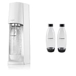 Sodastream Terra Sparkling Water Maker Machine - White + 2 Pack 1L BPA Free Water Bottle for Carbonated Drinks