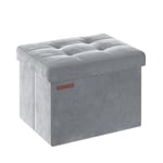 SONGMICS Tabouret de Rangement, Petit Pouf Pliable, 31 x 41 cm, Repose-Pieds Cubique avec Rangement, Charge jusqu'à 130 kg, pour Salon, Chambre, Dortoir, Gris Tourterelle LSF200G02