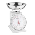 Vogue Traditional Kitchen Scales with Bowl, White, Capacity: 20 kg/44 lbs, Large Removable Pan, Mechanical Kitchen Weighing Scales, Heavy Duty Kitchen Scales, F176