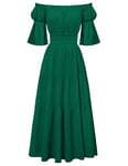 SCARLET DARKNESS Robe longue Renaissance pour femme avec épaules dénudées et manches 1/2 fendues Taille élastique Smockée Vintage A-Line Robes, Vert, S