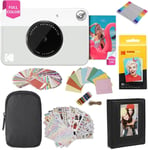 Printomatic Instant Camera (Grey) Gift Bundle + Zink Paper (20 Sheets) + Deluxe Case + 7 Fun Sticker Sets + Twin Tip Markers + Photo Album + Hanging Frames, Gris, Paquet Cadeau