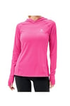 HDTIYUYP Womens Long-Sleeve Running Tops - Ladies UPF Lightweight Sports Hooded Top Fitness Shirts UV Hiking T-Shirt Outdoor Sports Shirts with Thumb Hole Fuchsia XS