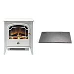 Dimplex Courchevel Optiflame Electric Stove, Imitation Log Burner Fire Suite, Electrical LED Wood Burning 2kW Fan Heater, White & Hearth Pad HPD001, Black