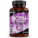 Biotin Hair Growth Vitamins 12,000mcg D-Biotin Tablets Enriched with Zinc & Selenium –Vegan Hair Skin & Nails Vitamins for Women and Men High Strength Hair Vitamins 6 Months Supply UK Made - New Leaf