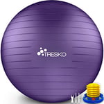 TRESKO® Ballon de Gymnastique | Anti-éclatement | Boule d'assise | Balle de Yoga | Balles d'exercices Fitness | 300 kg | avec Pompe à air | Violet | 55cm