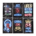 6 st Neon Gaming Posters 20x30cm Färgglada Spelrum Canvas Väggkonst Dekoration för Pojkars Rum 0.2