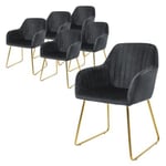 Lot de 6 chaises de salle à manger gris assise en velours pieds dorés en métal