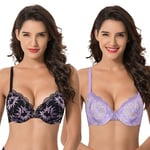 Curve Muse Femme Grande Taille Couverture complète Légèrement rembourré Armature Dentelle Soutien-Gorge-Paquet De 2-Lavande/Nu,Noir/Violet-85F