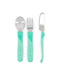 Twistshake Set de Couverts pour Bébé en Acier Inoxydable pour l'Apprentissage, avec Fourchette, Couteau et Cuillère, Sans BPA, à Partir de 12 Mois, Vert Pastel