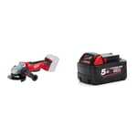 Milwaukee HD18AG0 M18 Angle Grinder, Bare Unit & M18 B5 REDLITHIUM-ION™ Slide Battery Pack 18V 5.0Ah Li-ion, Black