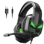 EKSA Fenrir Casque Gaming à Réduction de Bruit avec Micro pour Xbox One PC PS4 PS5 Switch avec Lumière LED, 3D Stéréo Surround Casque Audio pour Prise 3,5MM, Noir Vert